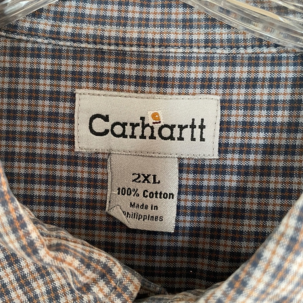 Carhartt Blue Orange Plaid Button Down Long Sleeve Shirt EUC XXL 100% Cotton men - Picture 2 of 11